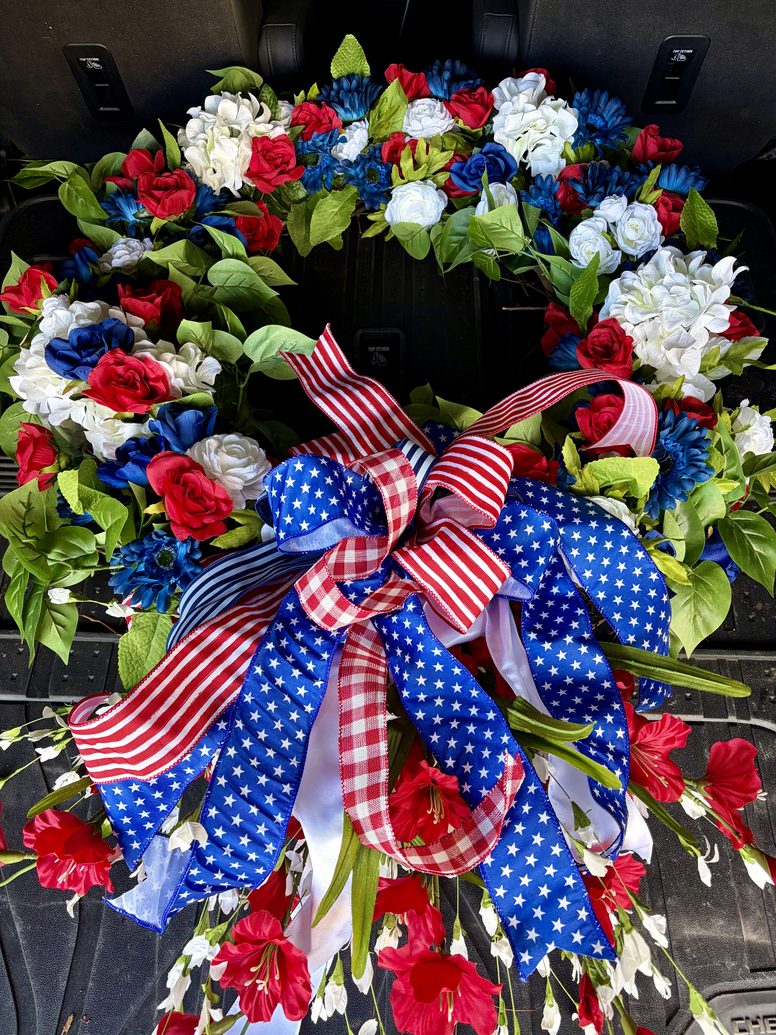 Patriotic wreath in red, white and blue for summer